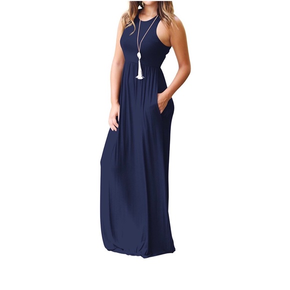 MADDIE Navy Hidden Pocket Maxi Dress! - Picture 5 of 8